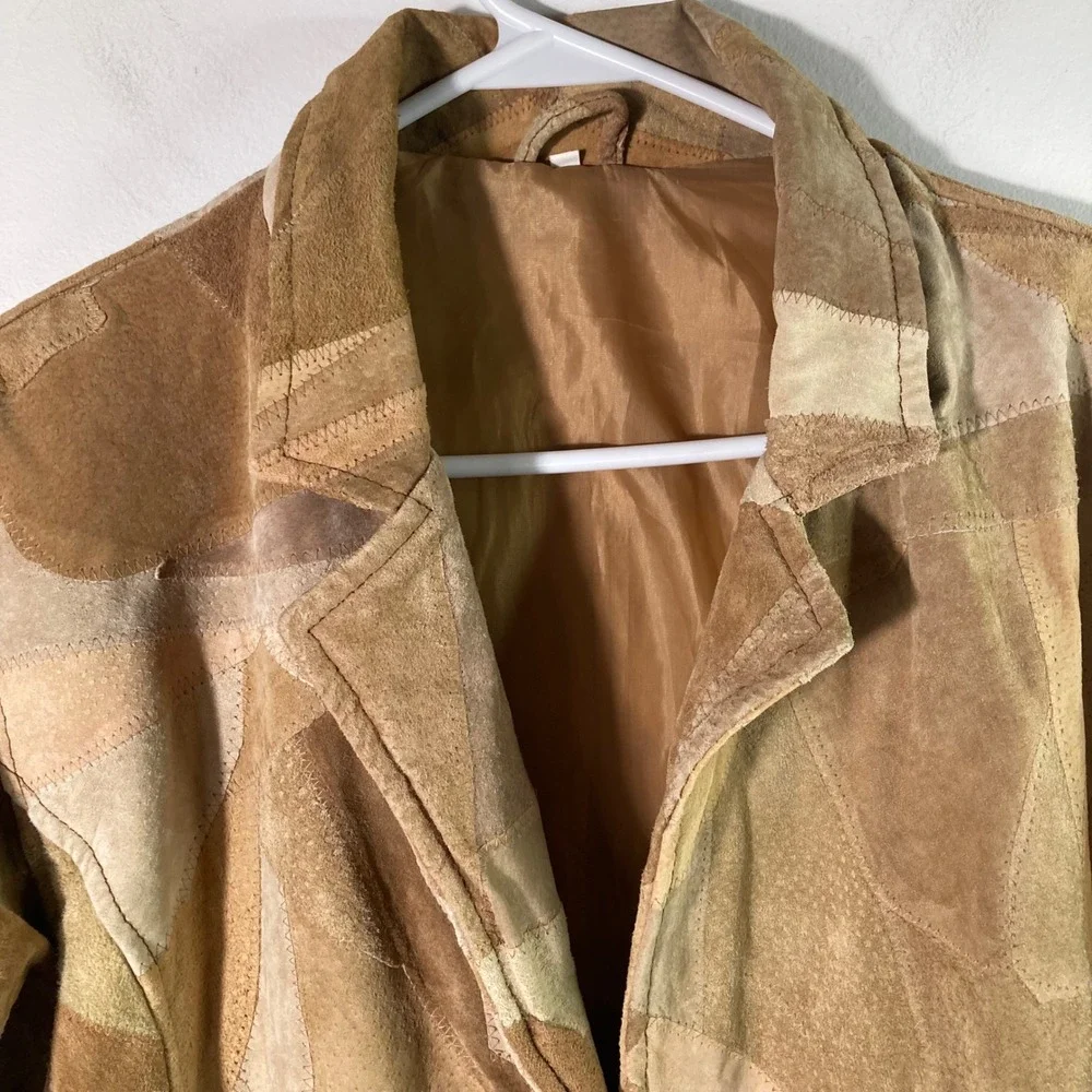 Womens Suede Patchwork Leather Jacket Tan‎ Brown 2X Leather Polyester